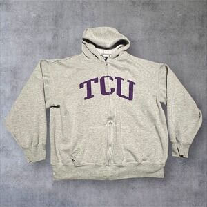Vintage Y2K TCU Horned Frogs Grey Full Zip Hoodie Sweatshirt J America‎ Size L